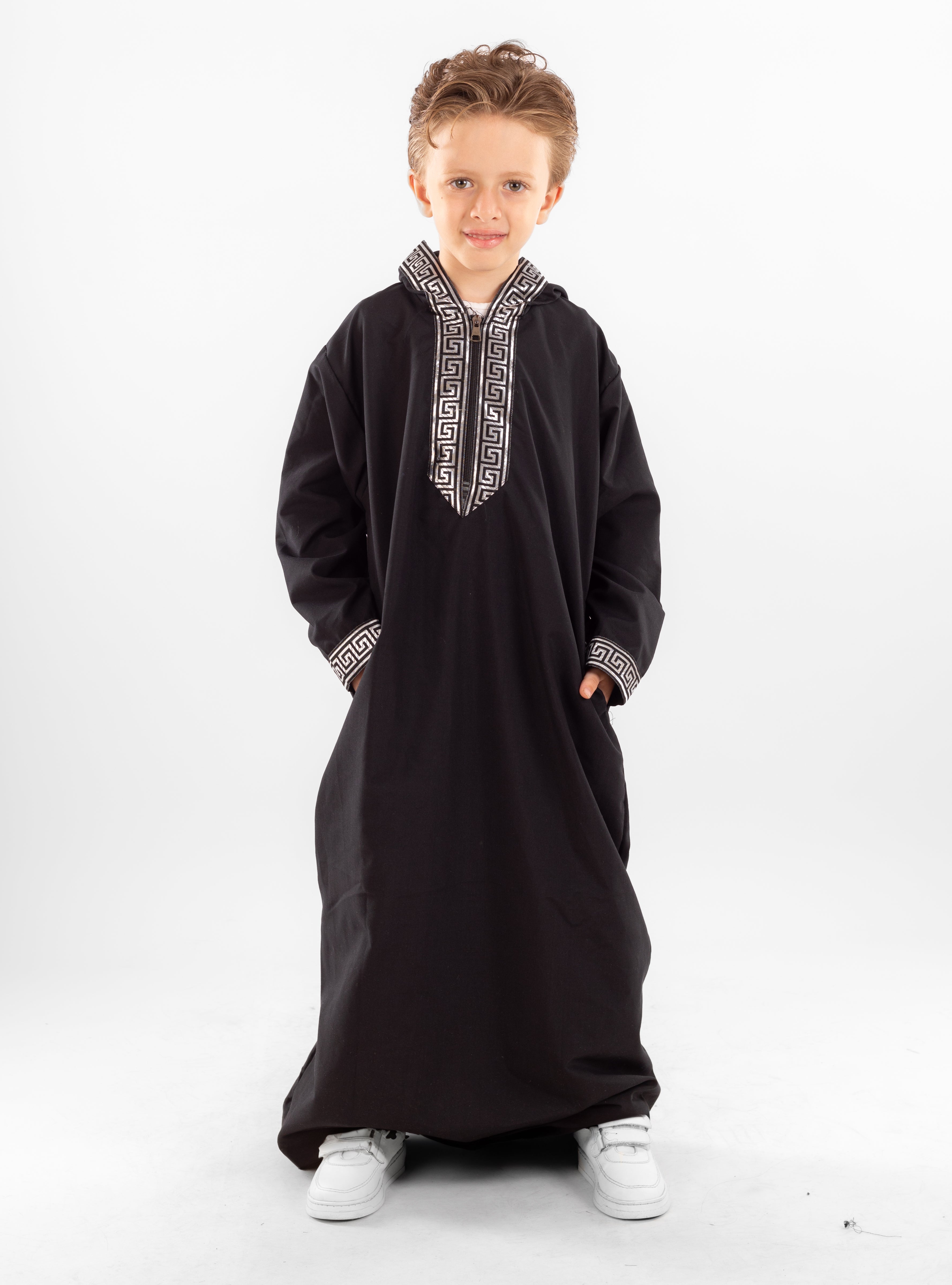 Imported Cotton Kids' Abaya with Versace-Inspired Embroidered Trim