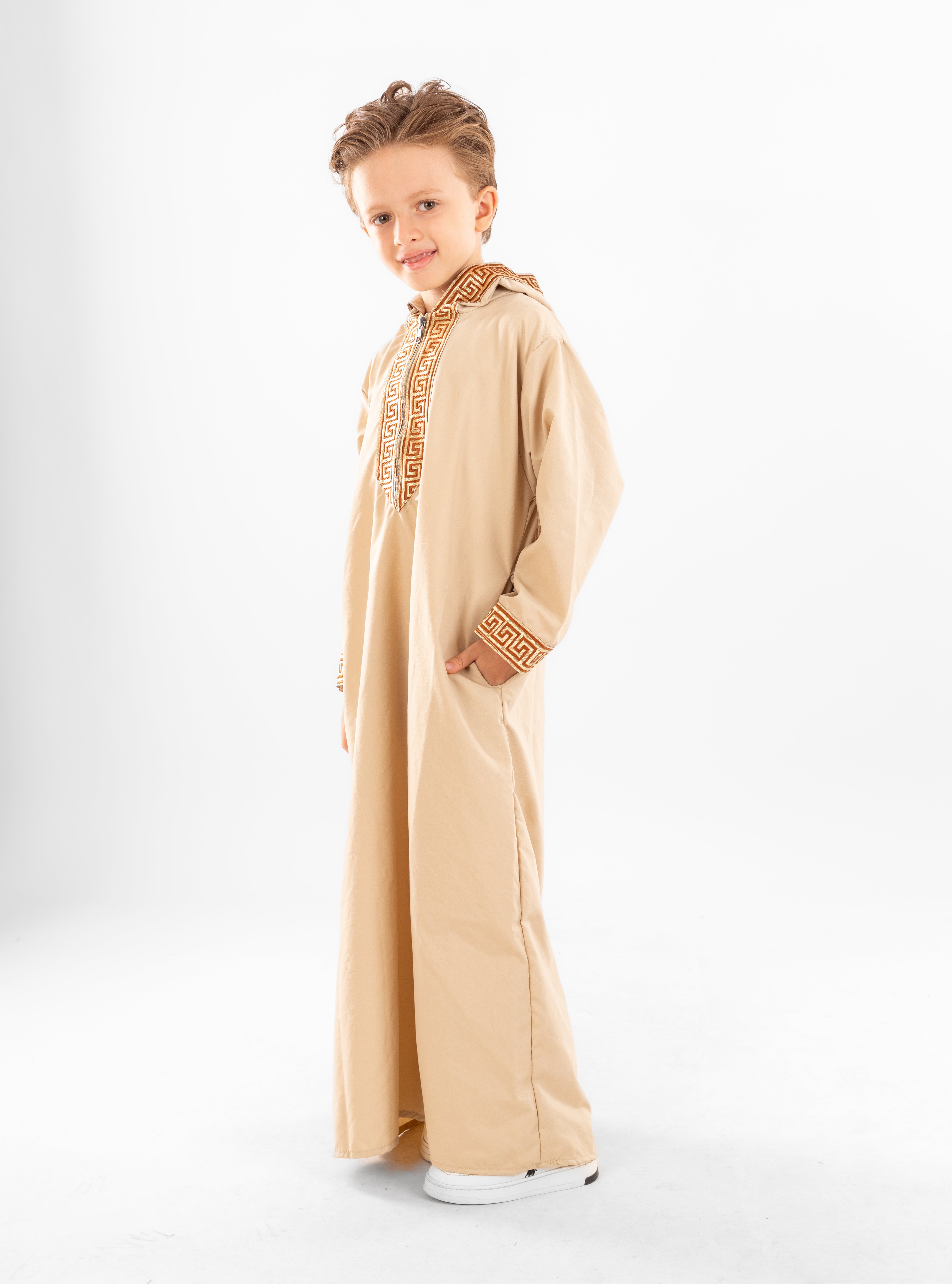 Imported Cotton Kids' Abaya with Versace-Inspired Embroidered Trim