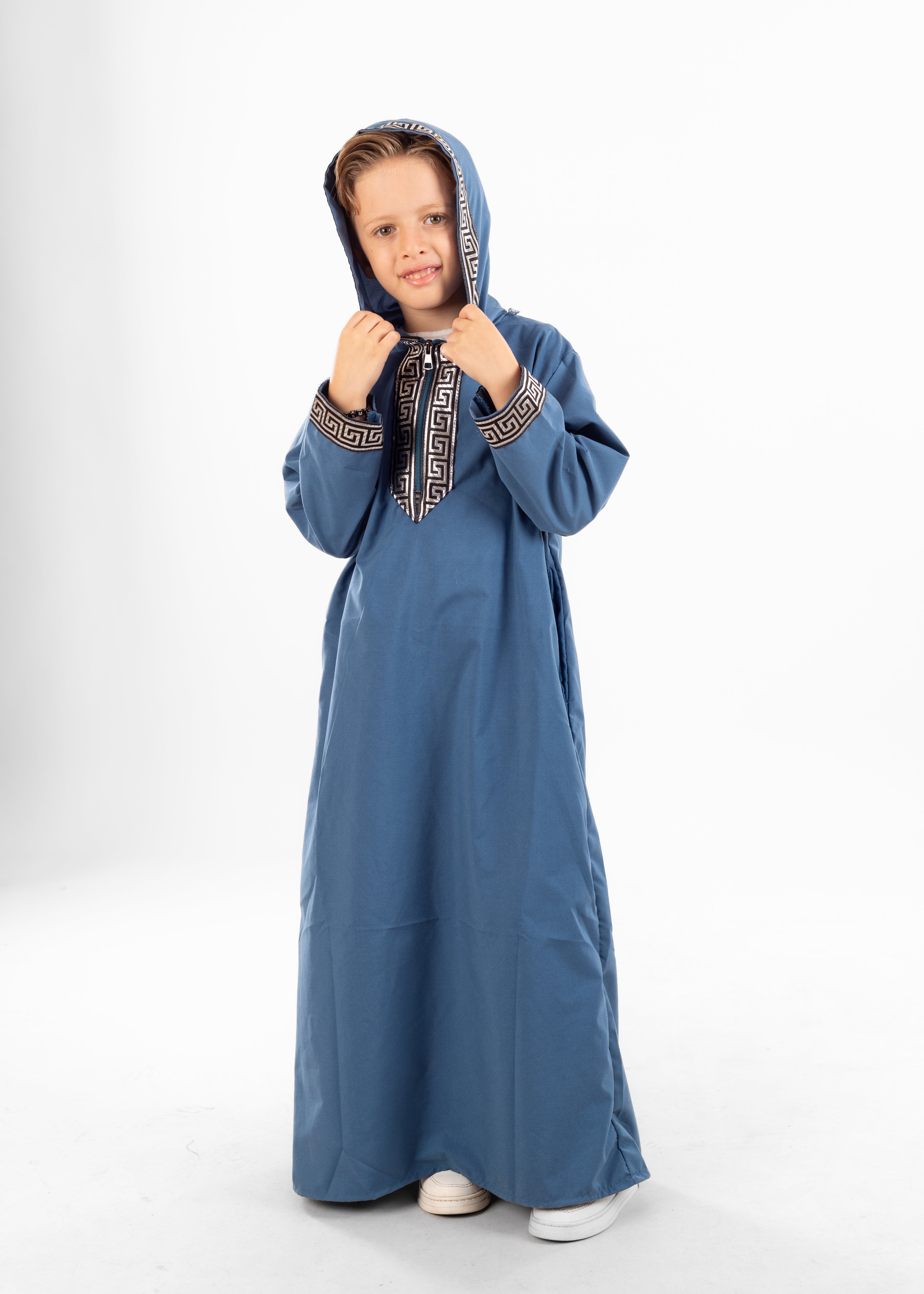 Imported Cotton Kids' Abaya with Versace-Inspired Embroidered Trim