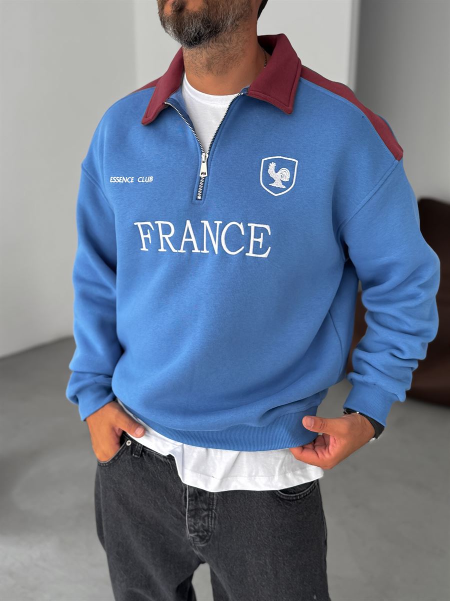 Vamilano Premium Cotton Zip-Up Sweatshirt - Petrol Blue