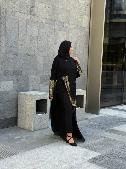 Fiorena Dubai Crepe Open Abaya - Black