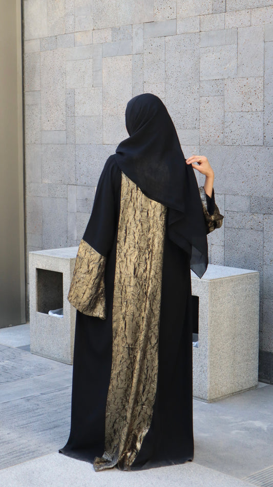 Fiorena Dubai Crepe Open Abaya - Black