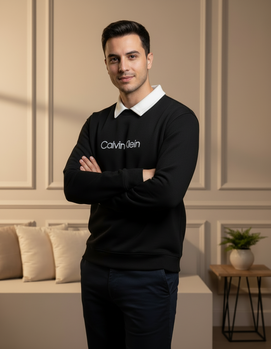 Heavy Cotton Smart-Casual Contrast Collar Sweatshirt