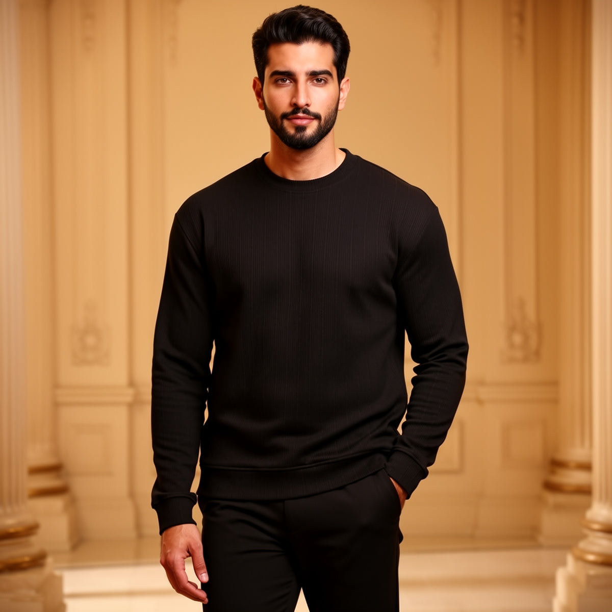 Ribbed Cotton Men Sweatshirt
