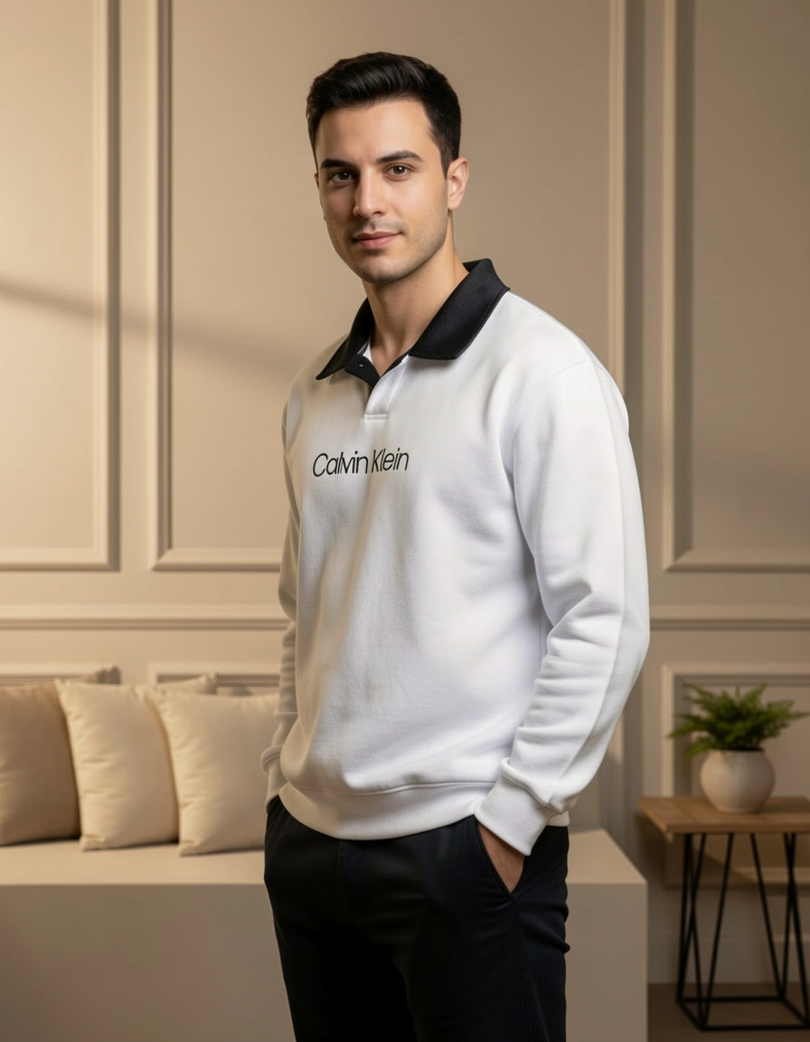 Heavy Cotton Smart-Casual Contrast Collar Sweatshirt