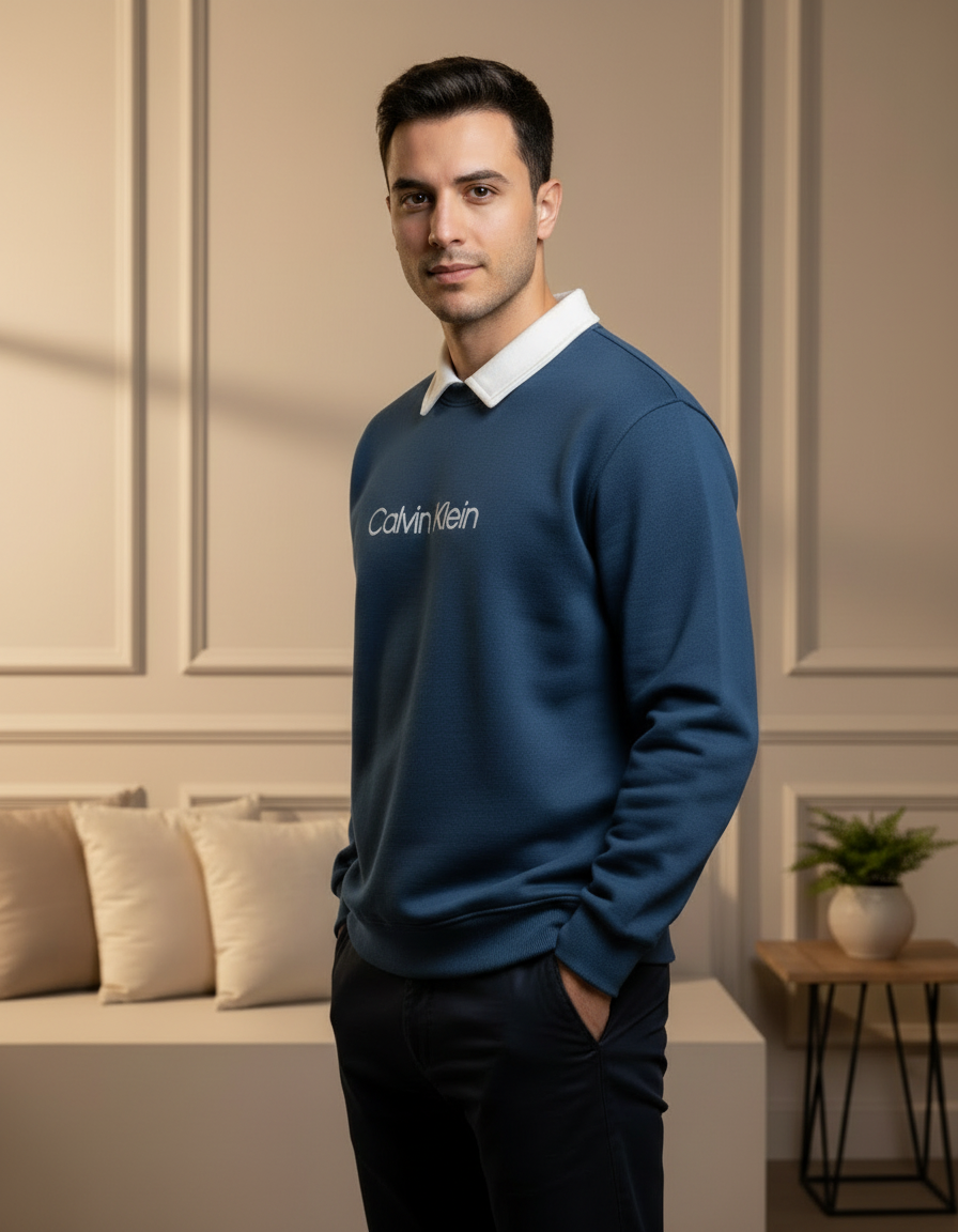 Heavy Cotton Smart-Casual Contrast Collar Sweatshirt