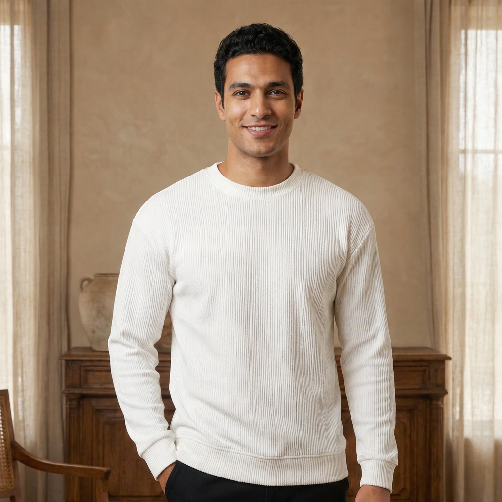 Ribbed Cotton Men Sweatshirt